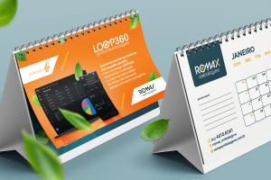 Desenho de calendário de mesa promocional.